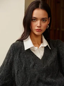 COMMENSE 2 in 1 Twist Polo Sweater* Sweater Tops|Sweaters & Cardigans