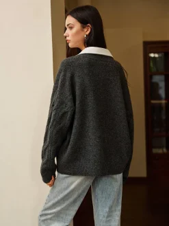 COMMENSE 2 in 1 Twist Polo Sweater* Sweater Tops|Sweaters & Cardigans