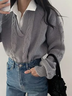 COMMENSE 2 in 1 Twist Polo Sweater* Sweater Tops|Sweaters & Cardigans