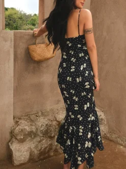 COMMENSE A Line Floral Dress* Black Dresses|Casual Dresses