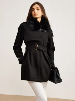 COMMENSE Adjustable Fur-Collar Belted Trench Coat* Outerwear|Coats