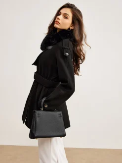 COMMENSE Adjustable Fur-Collar Belted Trench Coat* Outerwear|Coats