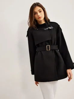 COMMENSE Adjustable Fur-Collar Belted Trench Coat* Outerwear|Coats