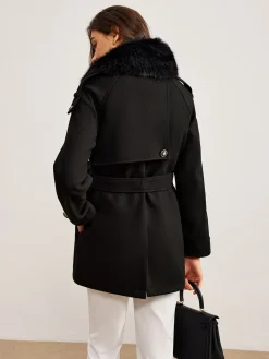COMMENSE Adjustable Fur-Collar Belted Trench Coat* Outerwear|Coats