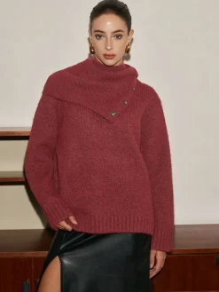 COMMENSE Adjustable Scarf Wool-Blend Sweater* Sweater Tops|Sweaters & Cardigans