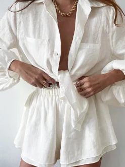 COMMENSE Aegean Two Piece Double Lined Shorts Set* Shorts Sets|Long Sleeve Sets