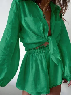 COMMENSE Aegean Two Piece Double Lined Shorts Set* Shorts Sets|Long Sleeve Sets