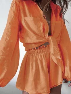 COMMENSE Aegean Two Piece Double Lined Shorts Set* Shorts Sets|Long Sleeve Sets