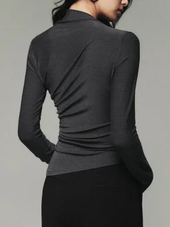 COMMENSE Asymmetric Collar Draped Long Sleeve Shirt* T-shirts|Tops