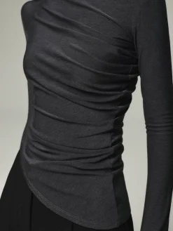 COMMENSE Asymmetric Collar Draped Long Sleeve Shirt* T-shirts|Tops