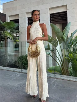 COMMENSE Asymmetric Halter Crop Top With Wide Leg Pants Set* Pants Sets|Wide Leg