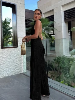 COMMENSE Asymmetric Halter Crop Top With Wide Leg Pants Set* Pants Sets|Wide Leg