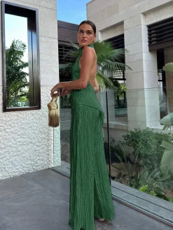 COMMENSE Asymmetric Halter Crop Top With Wide Leg Pants Set* Pants Sets|Wide Leg