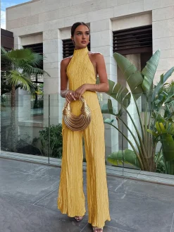 COMMENSE Asymmetric Halter Crop Top With Wide Leg Pants Set* Pants Sets|Wide Leg