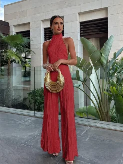 COMMENSE Asymmetric Halter Crop Top With Wide Leg Pants Set* Pants Sets|Wide Leg