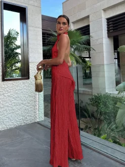 COMMENSE Asymmetric Halter Crop Top With Wide Leg Pants Set* Pants Sets|Wide Leg