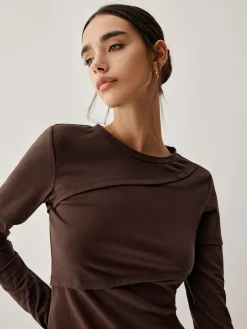 COMMENSE Asymmetric Hem Piping Long Sleeve Top* T-shirts|Tops