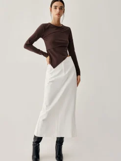 COMMENSE Asymmetric Hem Piping Long Sleeve Top* T-shirts|Tops