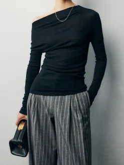 COMMENSE Asymmetric Off Shoulder Ruched Two Piece Skirt Set* Skirt Sets|Long Sleeve Sets
