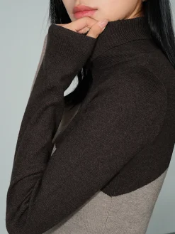 COMMENSE Asymmetric Patchwork Long Sleeve Mock Neck Knit Top* Sweater Tops|Sweaters & Cardigans