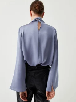 COMMENSE Asymmetric Pleated Turtleneck Satin Shirt* Blouses & Shirts|Tops