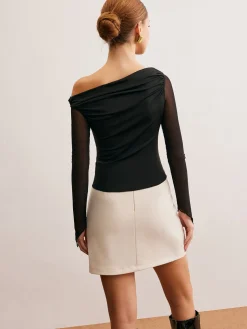 COMMENSE Asymmetric Ruched Semi-Sheer Blouse* Blouses & Shirts|Tops