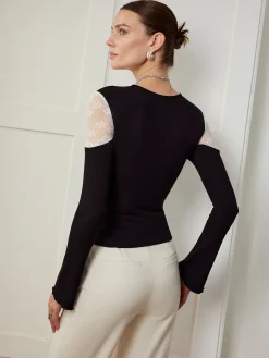 COMMENSE Asymmetric Skinny Lace Panel Blouse* Blouses & Shirts|Tops
