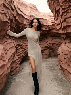 COMMENSE Asymmetric Split Sweater Long Dress* Sweater Dresses|Cocktail & Party Dresses