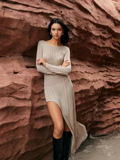 COMMENSE Asymmetric Split Sweater Long Dress* Sweater Dresses|Cocktail & Party Dresses