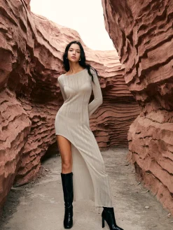 COMMENSE Asymmetric Split Sweater Long Dress* Sweater Dresses|Cocktail & Party Dresses