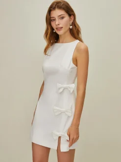 COMMENSE Asymmetrical Bow Short Dress* White Dresses|Casual Dresses