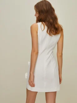 COMMENSE Asymmetrical Bow Short Dress* White Dresses|Casual Dresses