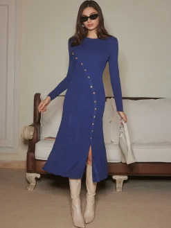 COMMENSE Asymmetrical Breasted Slim Sweater Dress* Sweater Dresses|Work Dresses