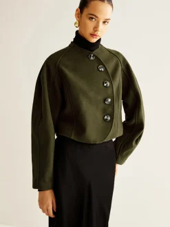 COMMENSE Asymmetrical Button Crop Tweed Coat* Outerwear|Crop Tops