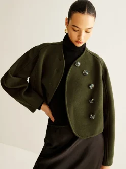 COMMENSE Asymmetrical Button Crop Tweed Coat* Outerwear|Crop Tops