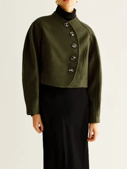 COMMENSE Asymmetrical Button Crop Tweed Coat* Outerwear|Crop Tops