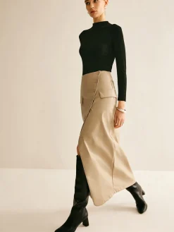 COMMENSE Asymmetrical Button Faux Leather Skirt* Skirts|Bottoms