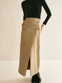 COMMENSE Asymmetrical Button Faux Leather Skirt* Skirts|Bottoms
