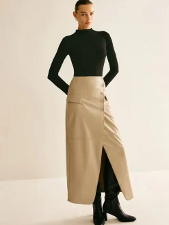 COMMENSE Asymmetrical Button Faux Leather Skirt* Skirts|Bottoms