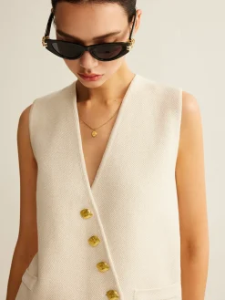 COMMENSE Asymmetrical Button Sweater Vest* Sweater Vests|Sweaters & Cardigans