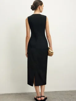 COMMENSE Asymmetrical Button Top  A Line Skirt set* Skirt Sets|Long Sleeve Sets