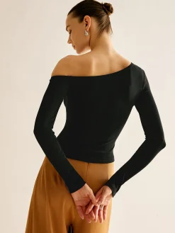 COMMENSE Asymmetrical Cold Shoulder Jersey T-Shirt* T-shirts|Tops