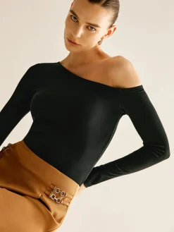 COMMENSE Asymmetrical Cold Shoulder Jersey T-Shirt* T-shirts|Tops
