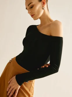 COMMENSE Asymmetrical Cold Shoulder Jersey T-Shirt* T-shirts|Tops