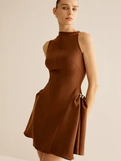 COMMENSE Asymmetrical Collar Panel Ruched Dress* Casual Dresses|Work Dresses