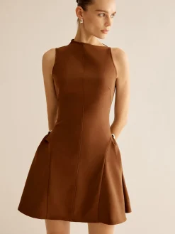 COMMENSE Asymmetrical Collar Panel Ruched Dress* Casual Dresses|Work Dresses