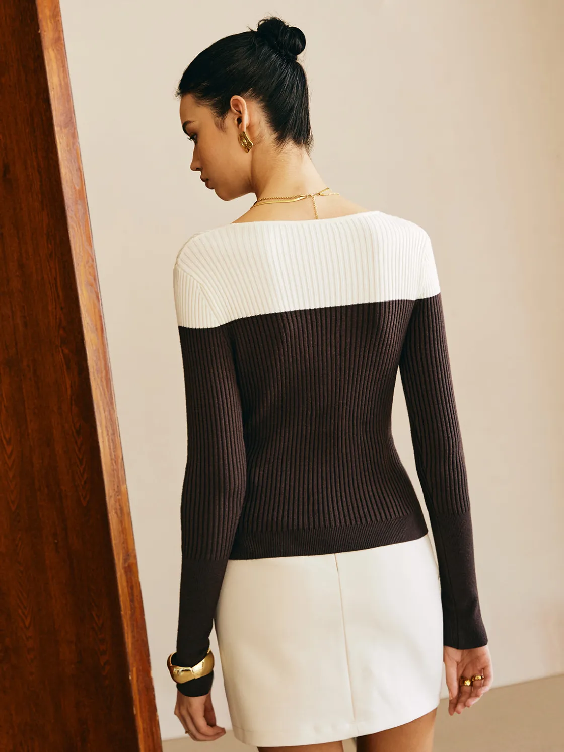 COMMENSE Asymmetrical Color Block Skinny Sweater* Sweater Tops|Sweaters & Cardigans