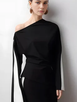 COMMENSE Asymmetrical Color Block Jersey Blouse* Blouses & Shirts|Matching Sets
