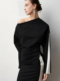 COMMENSE Asymmetrical Color Block Jersey Blouse* Blouses & Shirts|Matching Sets