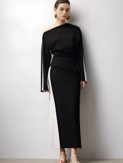 COMMENSE Asymmetrical Color Block Jersey Blouse* Blouses & Shirts|Matching Sets